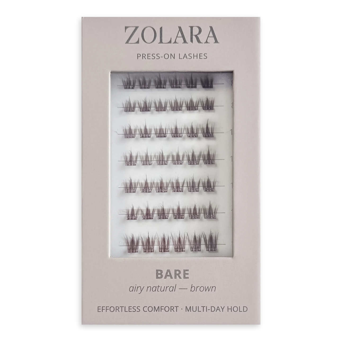 BARE natural brown pre-glued cluster lashes by Zolara