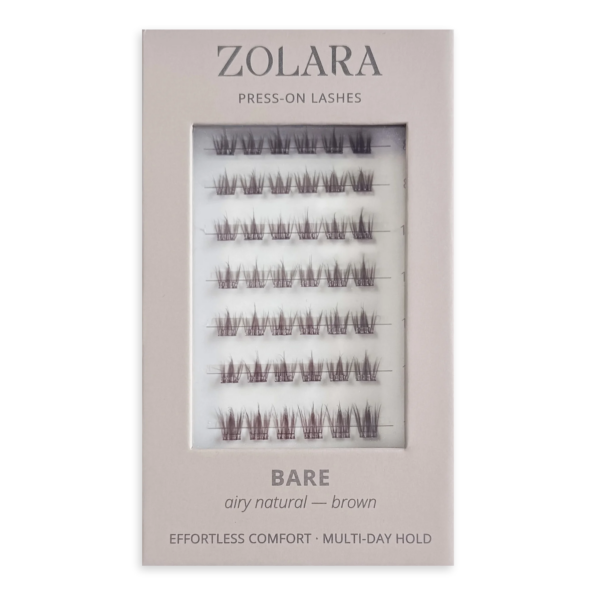 BARE natural brown pre-glued cluster lashes by Zolara