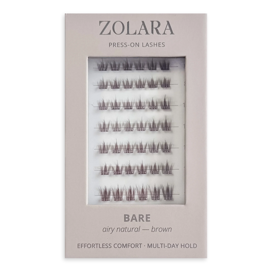BARE natural brown pre-glued cluster lashes by Zolara